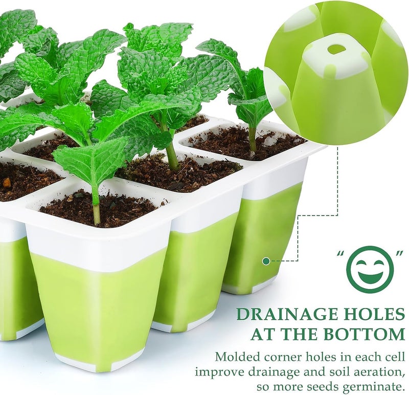 Ryscam 6pcs Reusable Seed Starter Kit, 72 Cells Seed Starter Trays, Silicone Seedling Starter Trays for Starting Plant Seeds with Flexible pop-Out Cells, Indoor Gardening Plant Germination Trays - Image 3